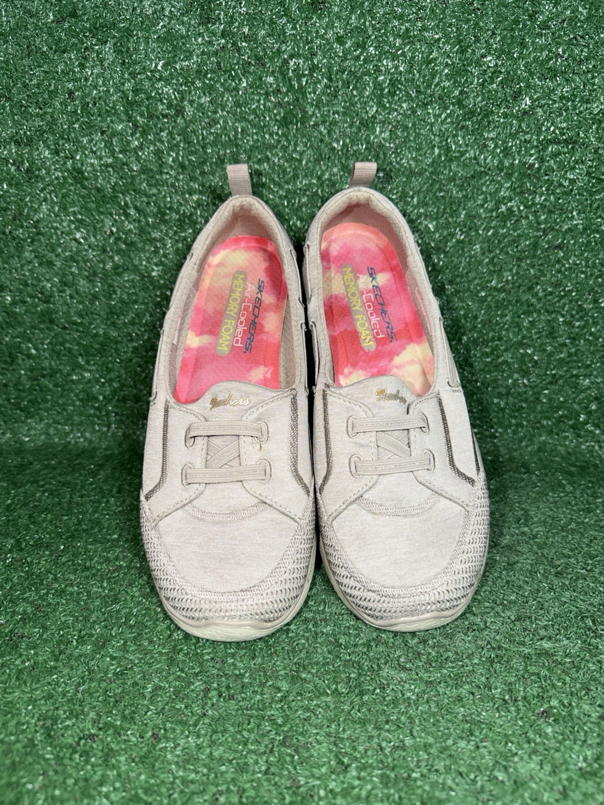 Skechers Womens 8.5 Microburst Topnotch Beige Comfort Shoes Walking Sneakers