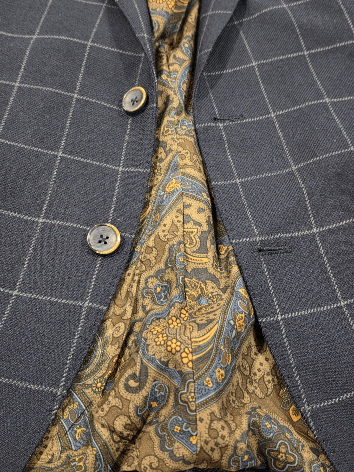 40R Men’s Tallia Elbow Patch Wool Blazer Paisley Lined Windowpane Sport Coat