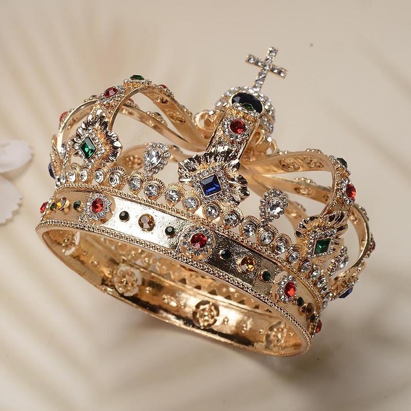 13cm Gold Medieval King Crown – Large Men’s Imperial Drama Metal