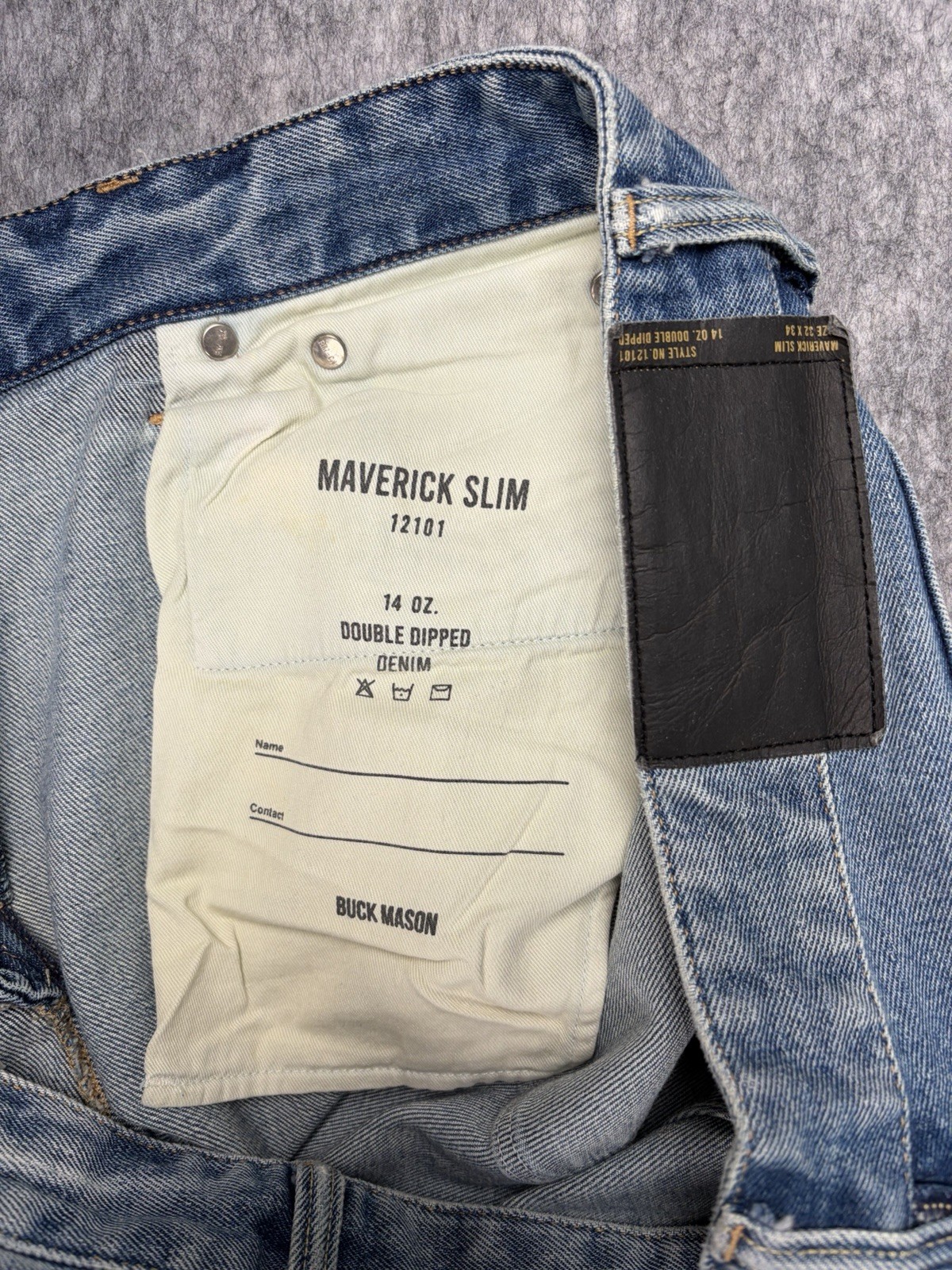 Buck Mason Jeans Mens 32×34 (Fits 32×30) Maverick Slim Double Dipped Button Fly