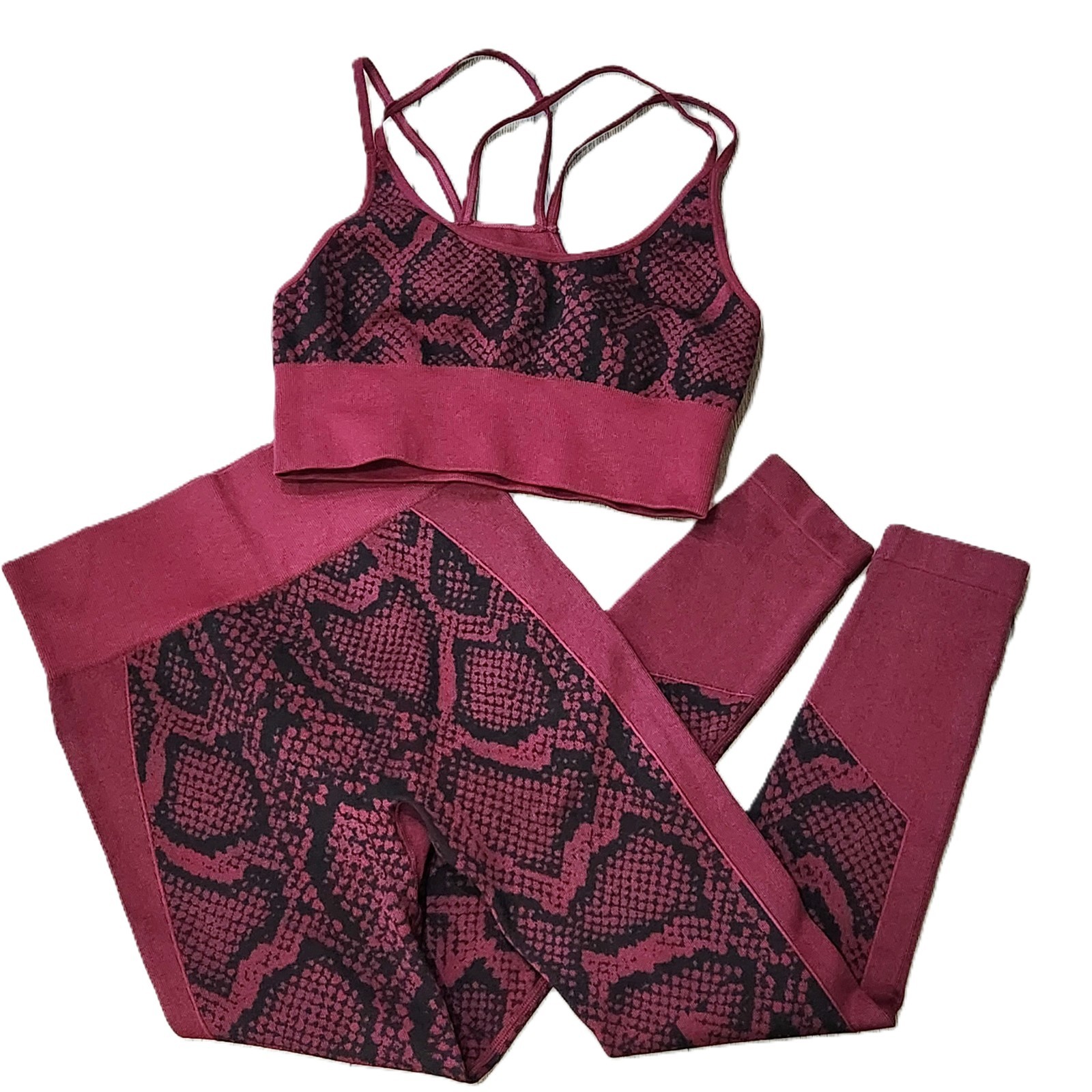 2-Pc Set Seamless Sports Yoga Leggings + Racerback Bra Top Fits like XS