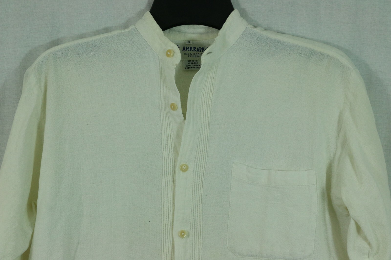 Vintage Anrrango Incan Designs S 100% Cotton Blouse Ruffle Front Made in Ecuador