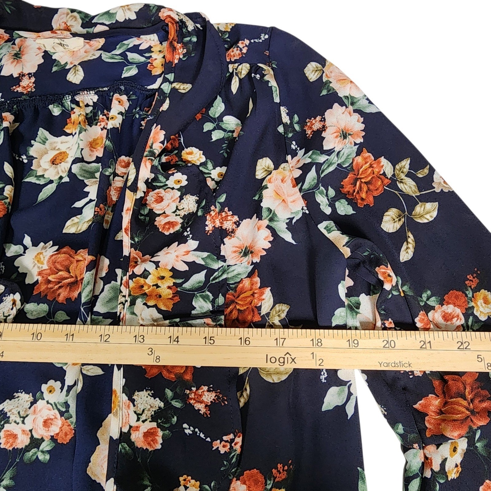 Entro Floral Print Kimono Jacket Navy Blue Bell Sleeve Ruffle Women’s M