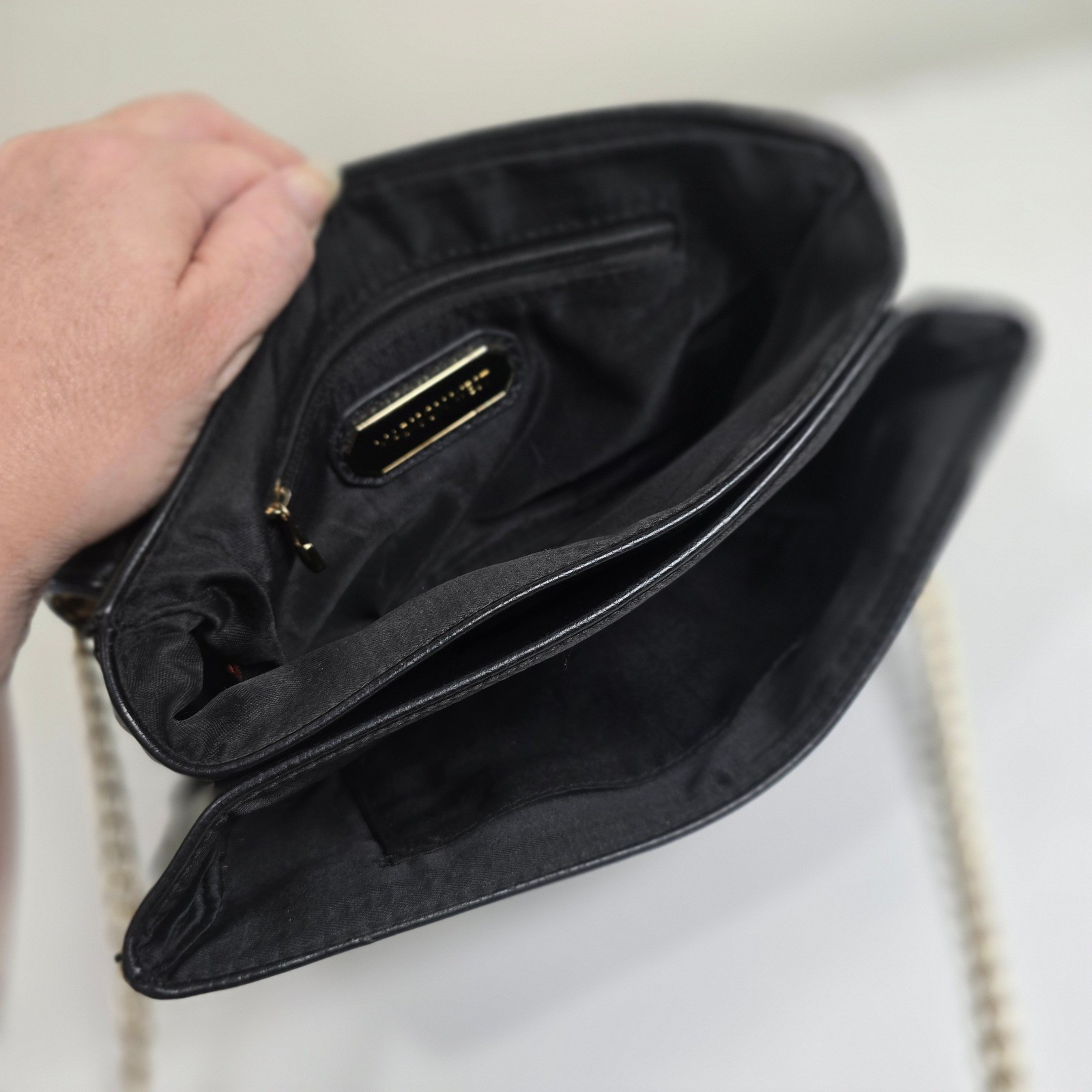 Madison West Calf Hair Leopard Print Crossbody Clutch Bag Black Vegan Leather