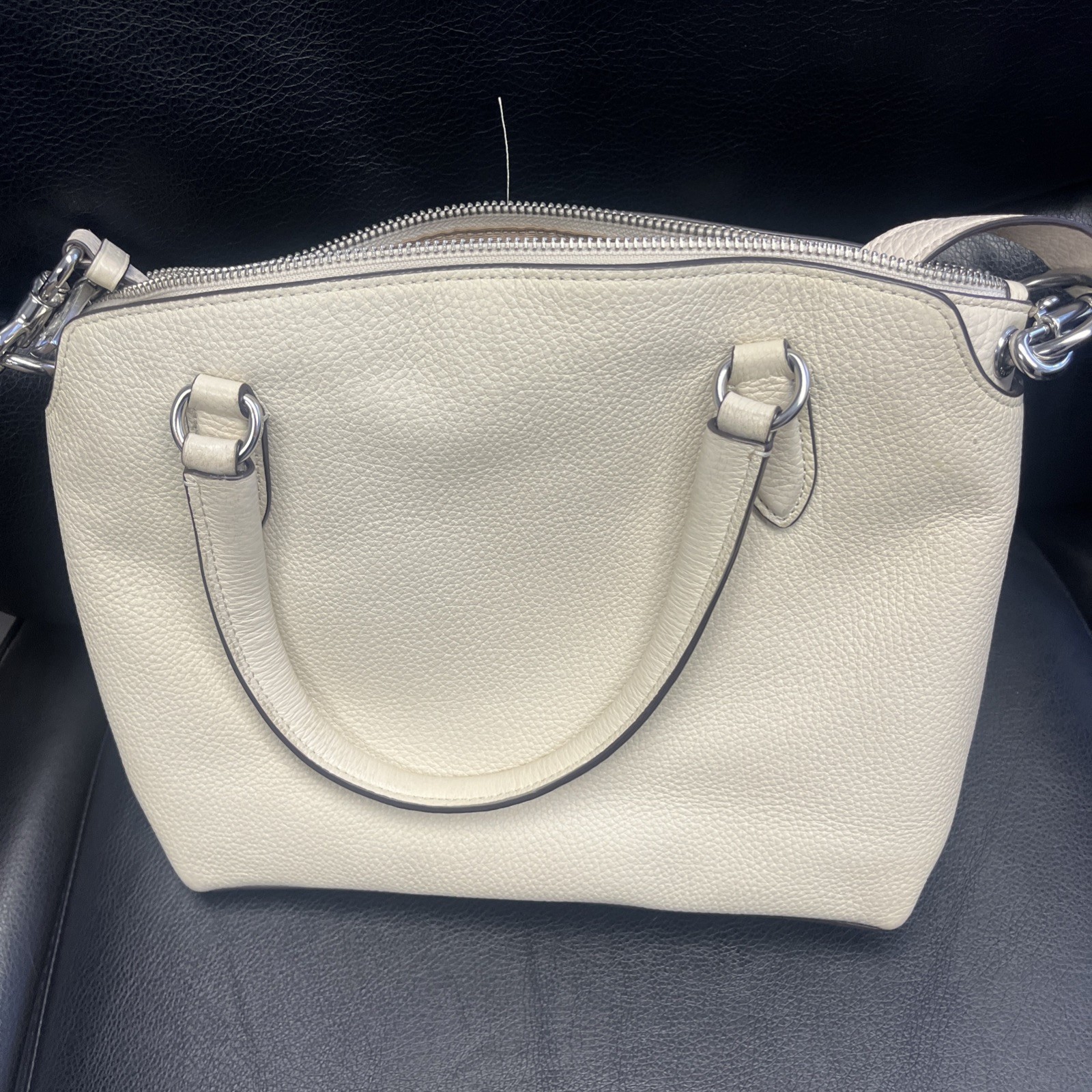 Coach Cream Pebbled Leather Bag with Crossbody Strap and Gold Hardware 9”7”5”