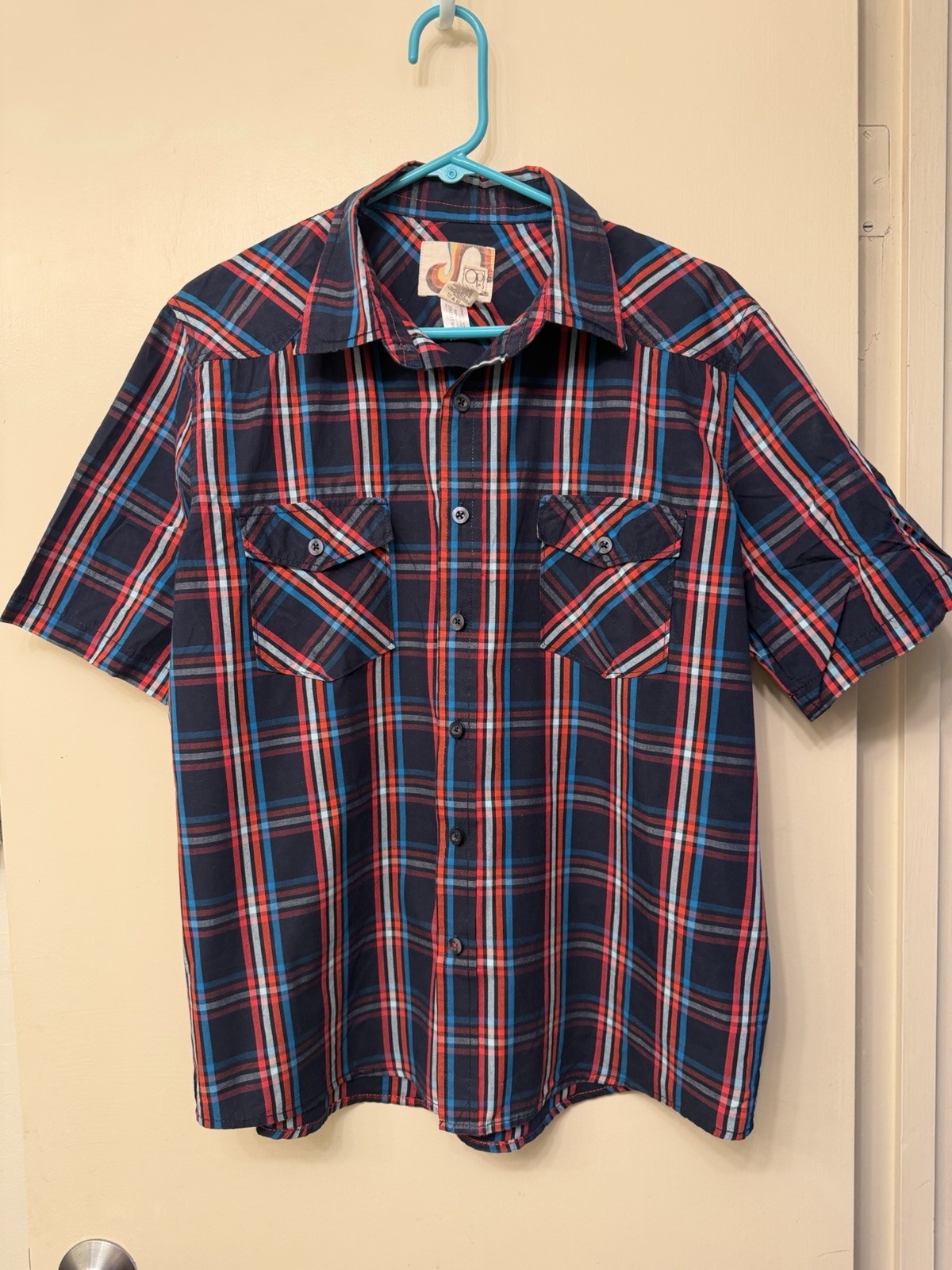 Ocean Pacific Men’s Blue Red Plaid Button-Up Shirt L
