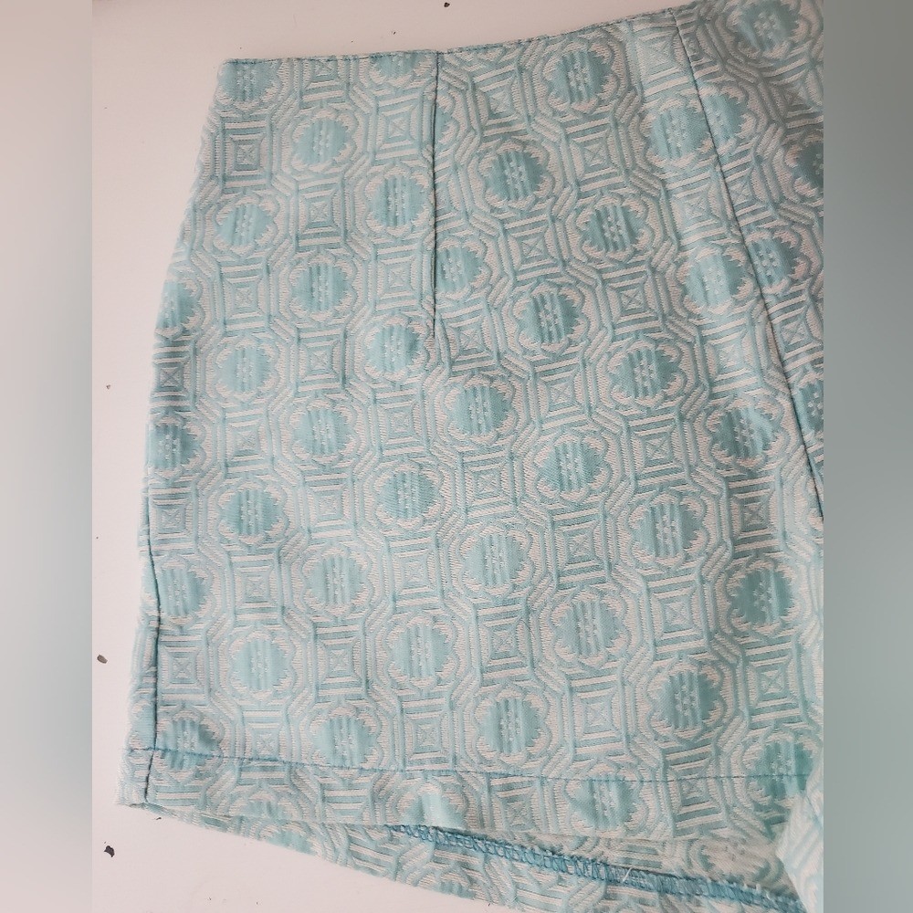 Cotton Blue Shorts Love Riche aqua white jacquard high waist hot pants 70s Small