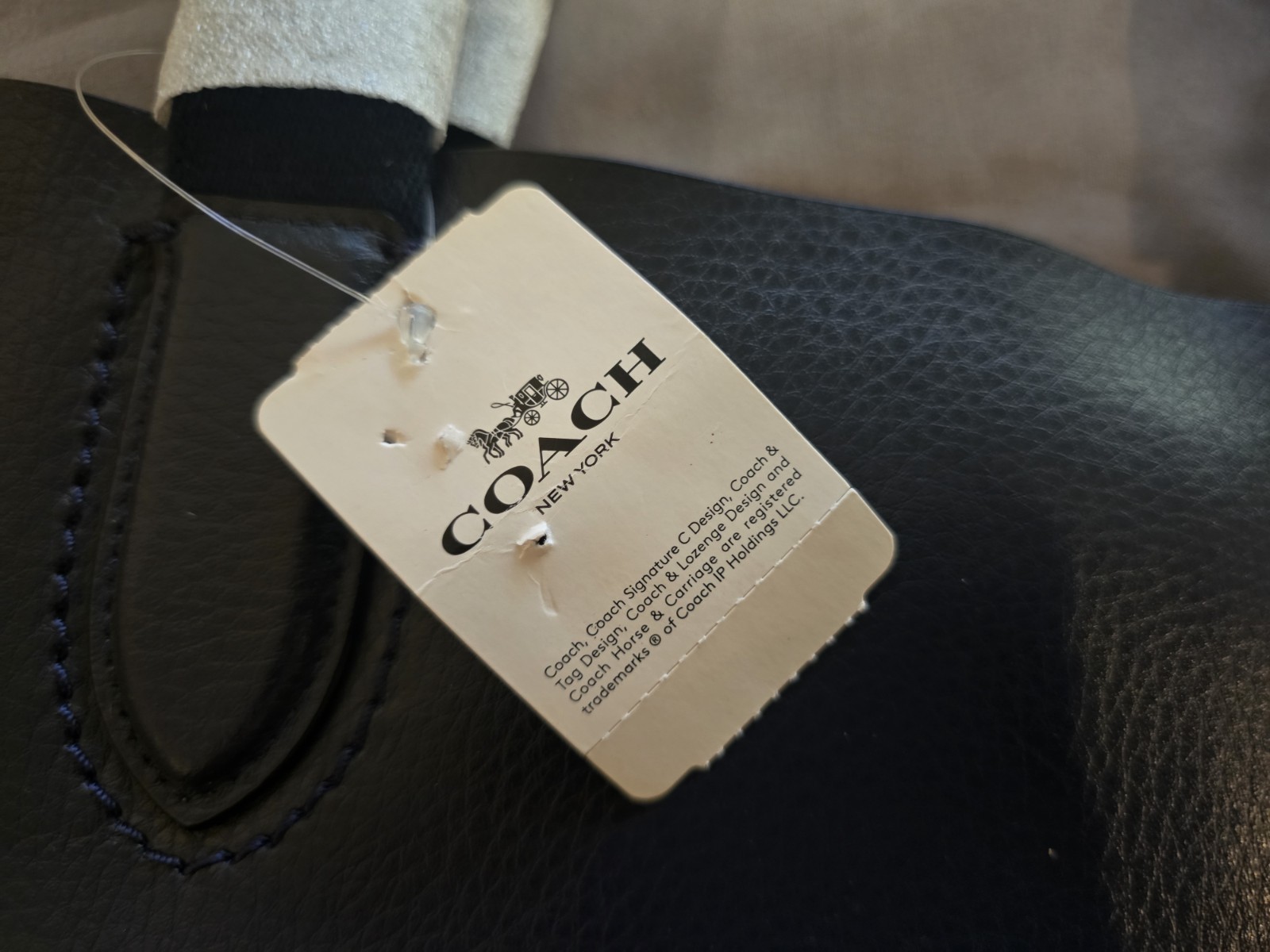 Coach Derby Tote Pebble Leather Shoulder Bag Navy Blue W/ Gold Coach Tag
