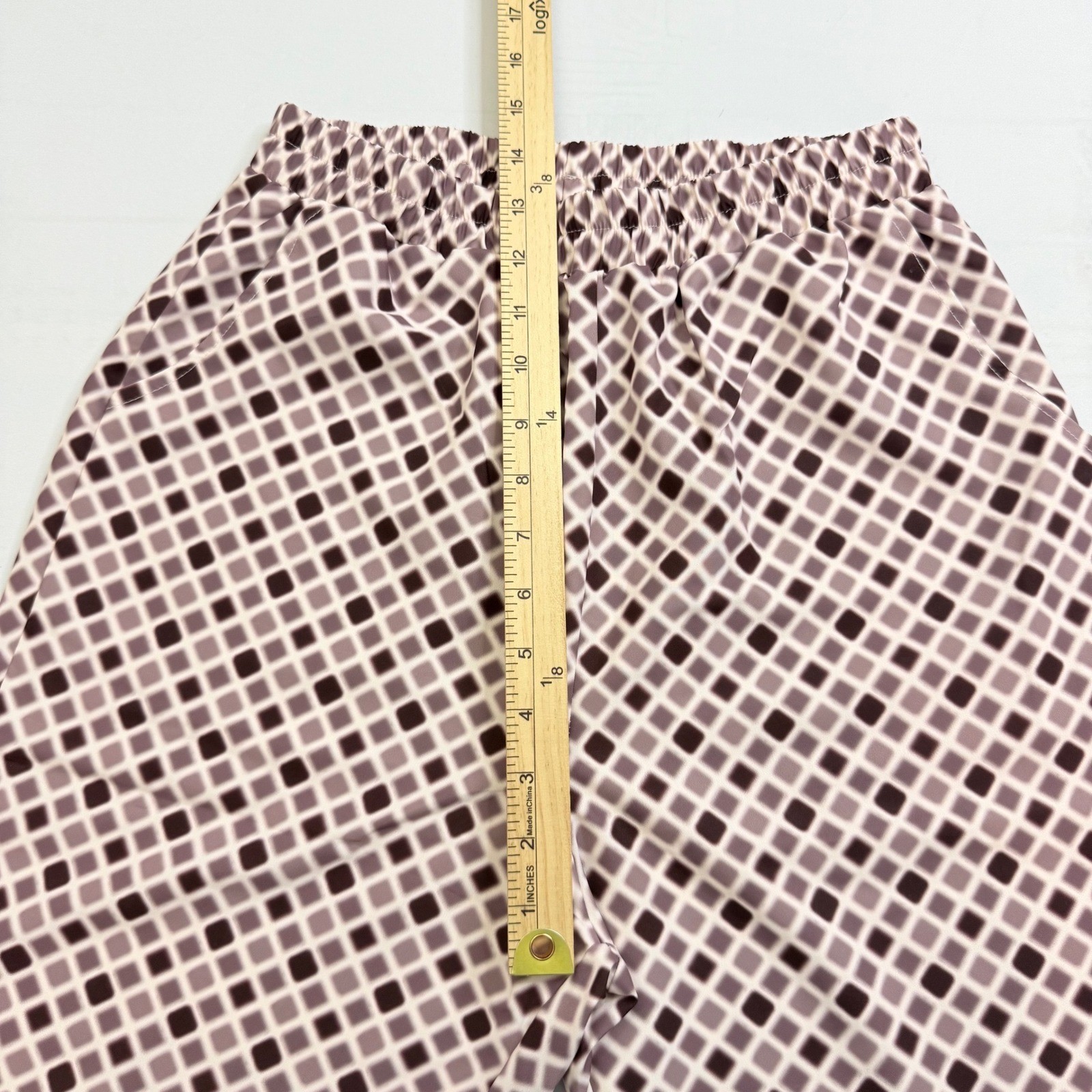 Purple Geometric Diamond Print Lounge Pants Elastic Waist Small Straight Leg