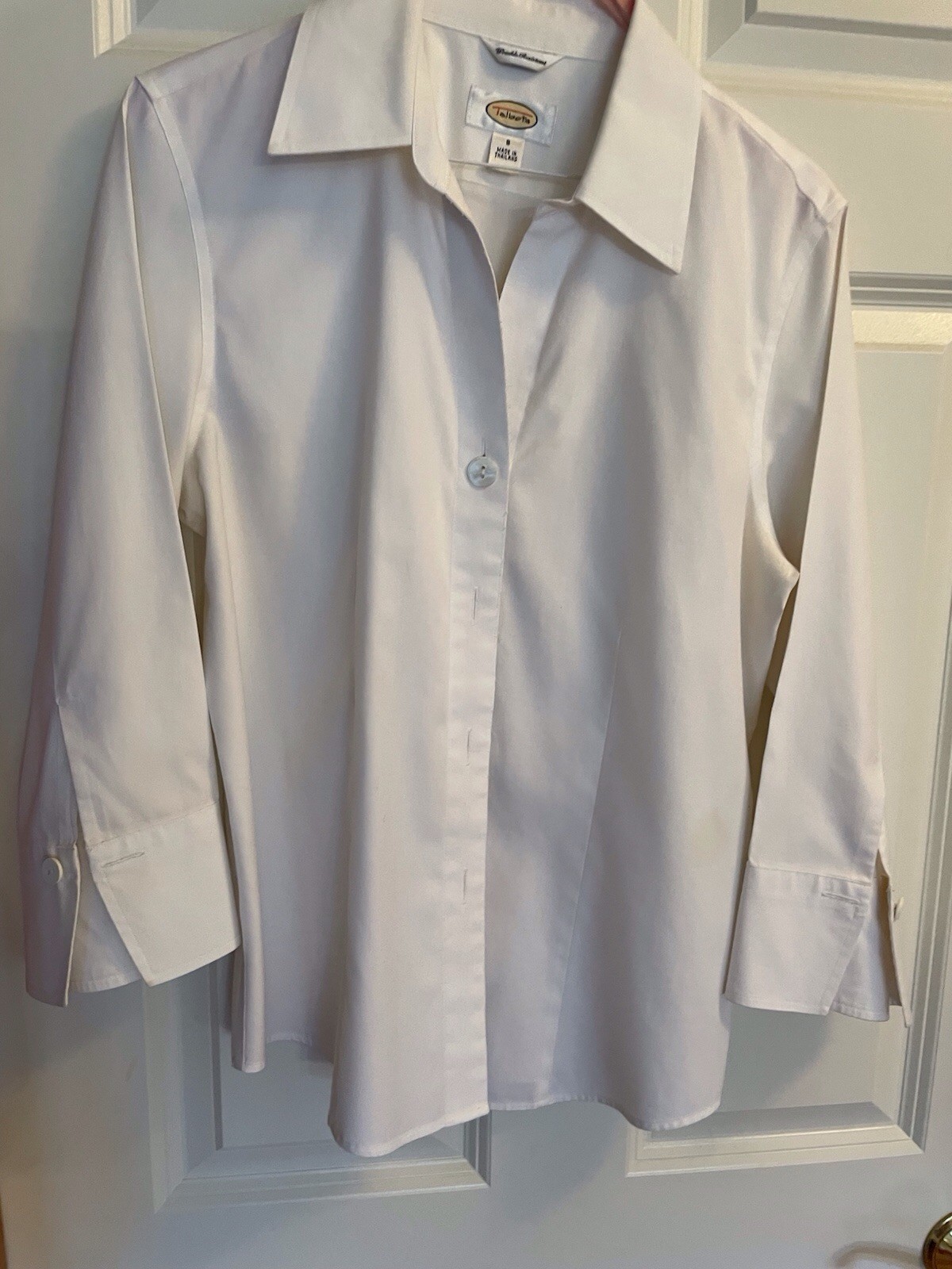 Talbots White Button Down Shirt Stretch Cotton Blend Minimalist Classic 8