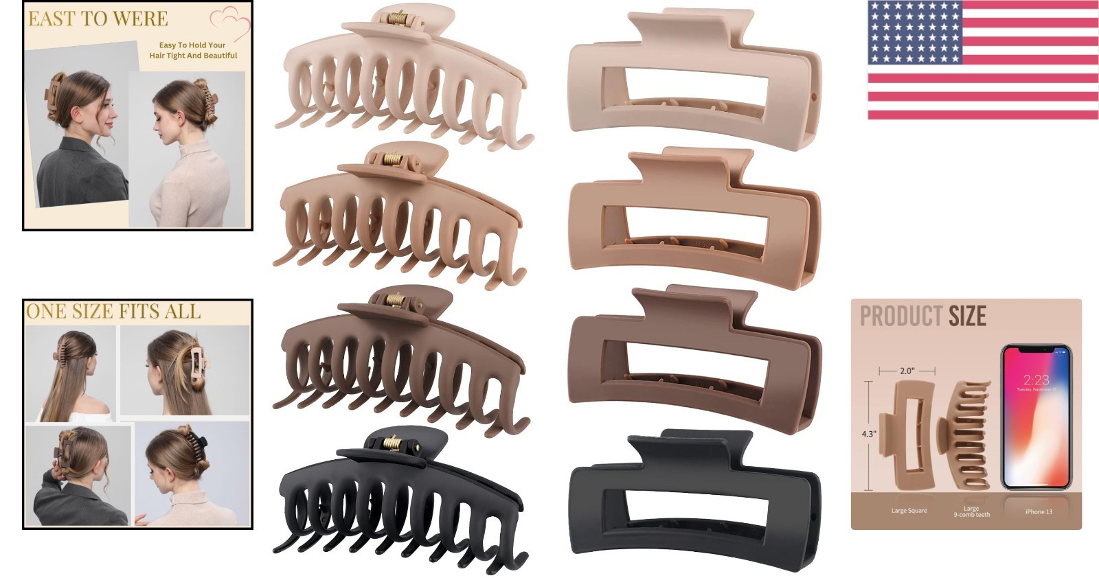 Elegant 4.3 Inch Large Matte Hair Claw Clips – Non-Slip & Strong Hold