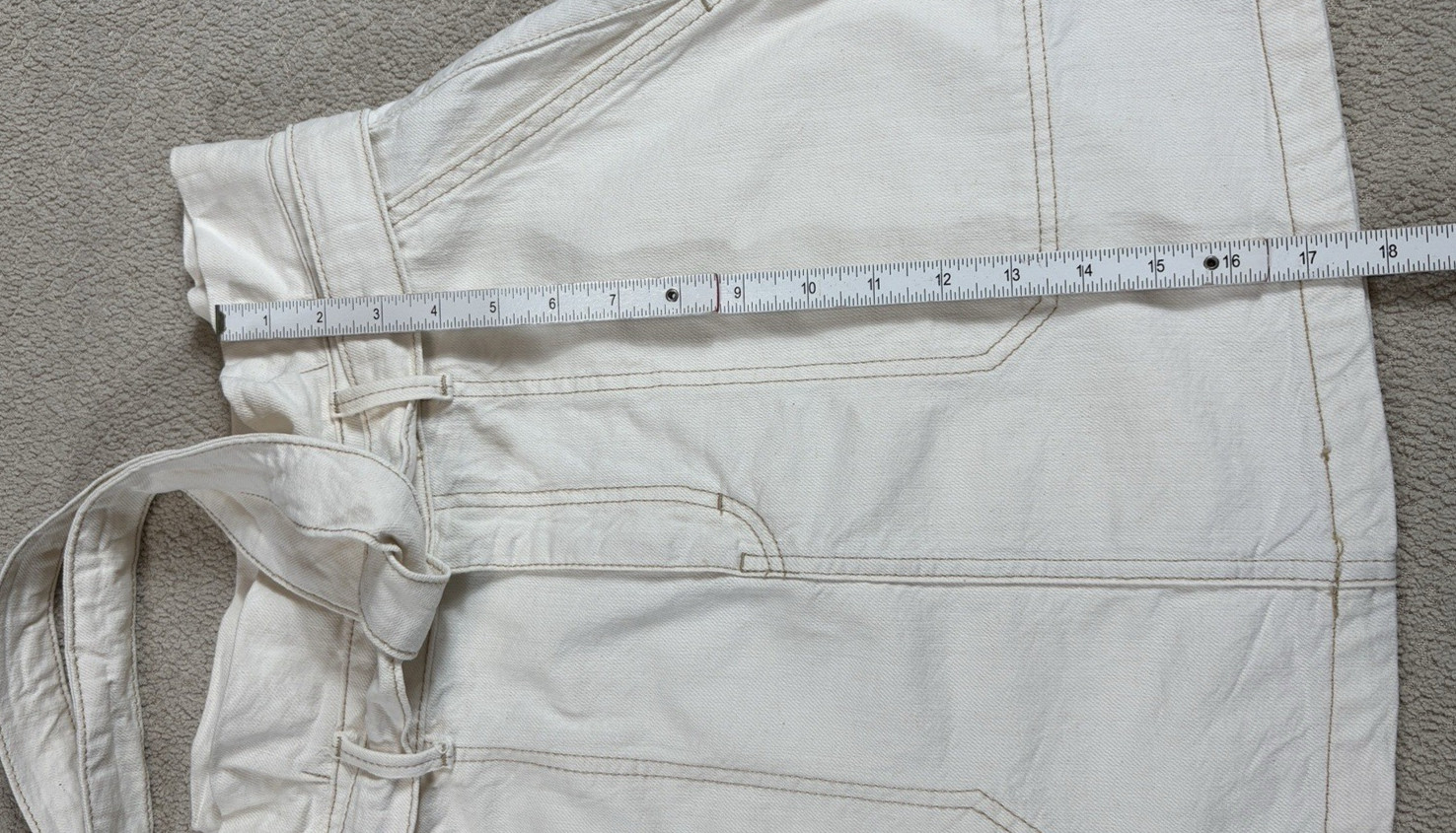 Free People Mini Skirt Denim Medium 30” waist Cream White Short Tie at Waist
