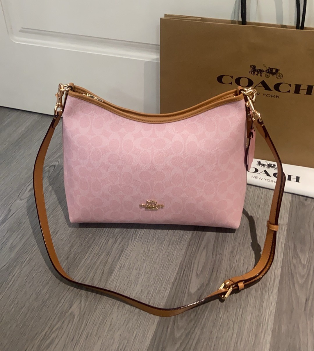 COACH CEL12 Laurel Shoulder Bag In Signature Canvas With Charms Powder Pink