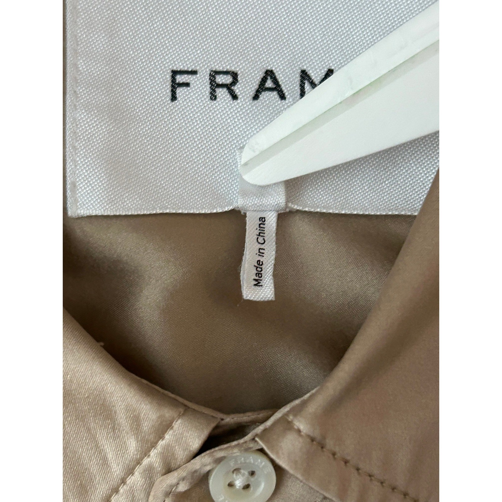 FRAME Khaki Tan 100% Washable Silk Cropped Button Down Shirt LWSH2823 Small 1344