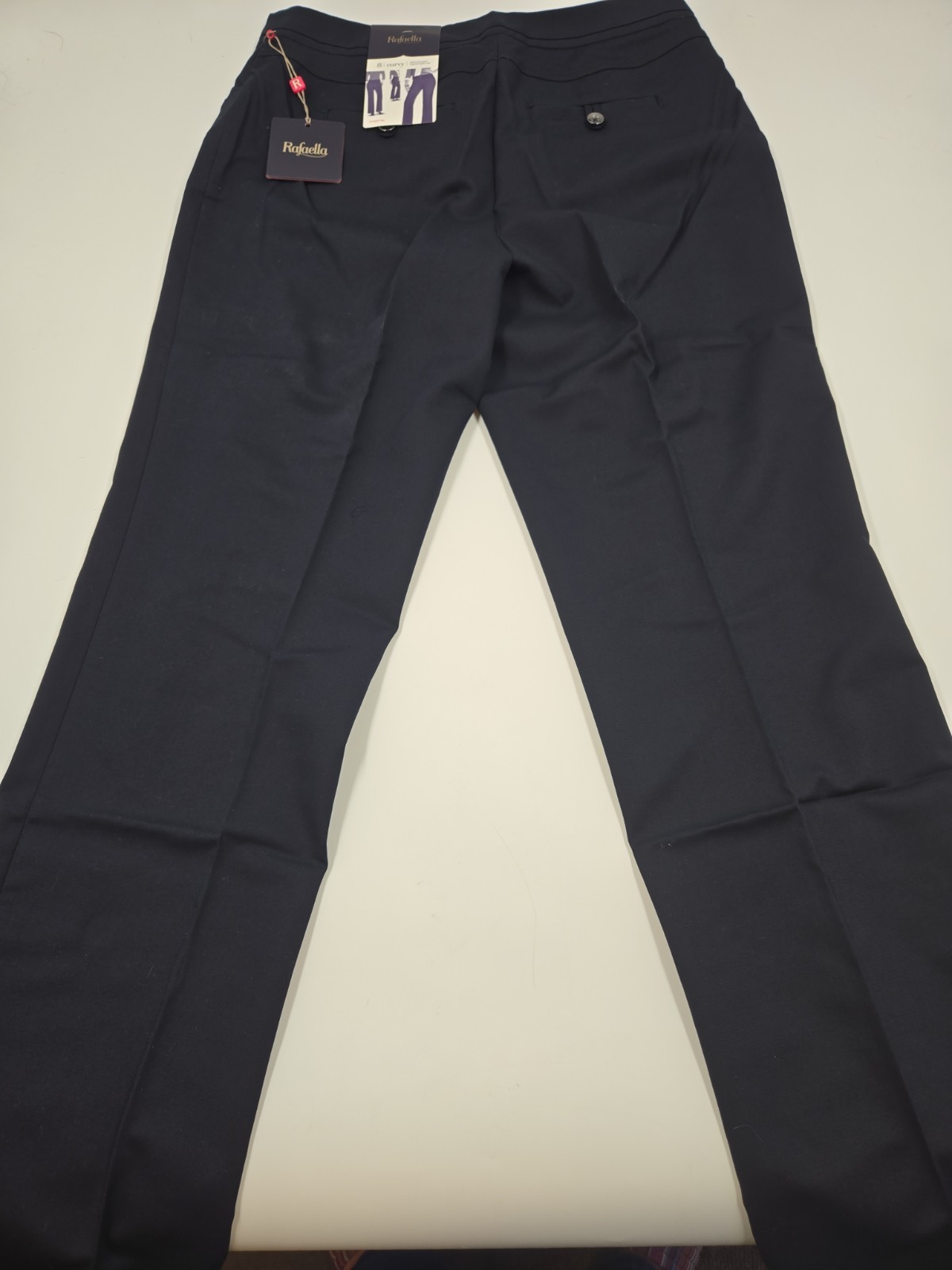 Rafaella Curvy Pants Womens 8 Navy Cotton Slash Pocket Straight Leg Hook & Eye