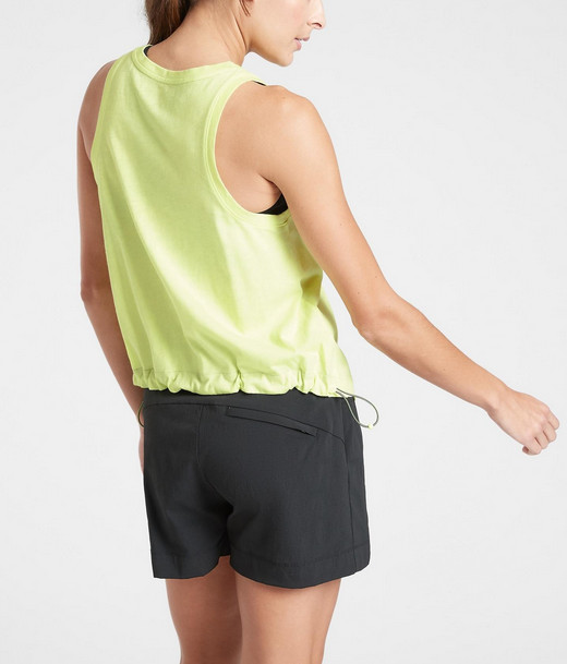ATHLETA NEON PALE LIME SLEEVELESS CREW NECK ORGANIC DAILY BUNGEE TANK TOP Sz S
