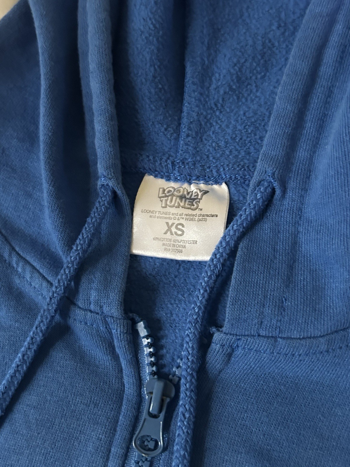Looney Tunes Road Runner Wile E. Coyote Zip Up Jacket Sz XS Graphic Y2K Vtg Blue