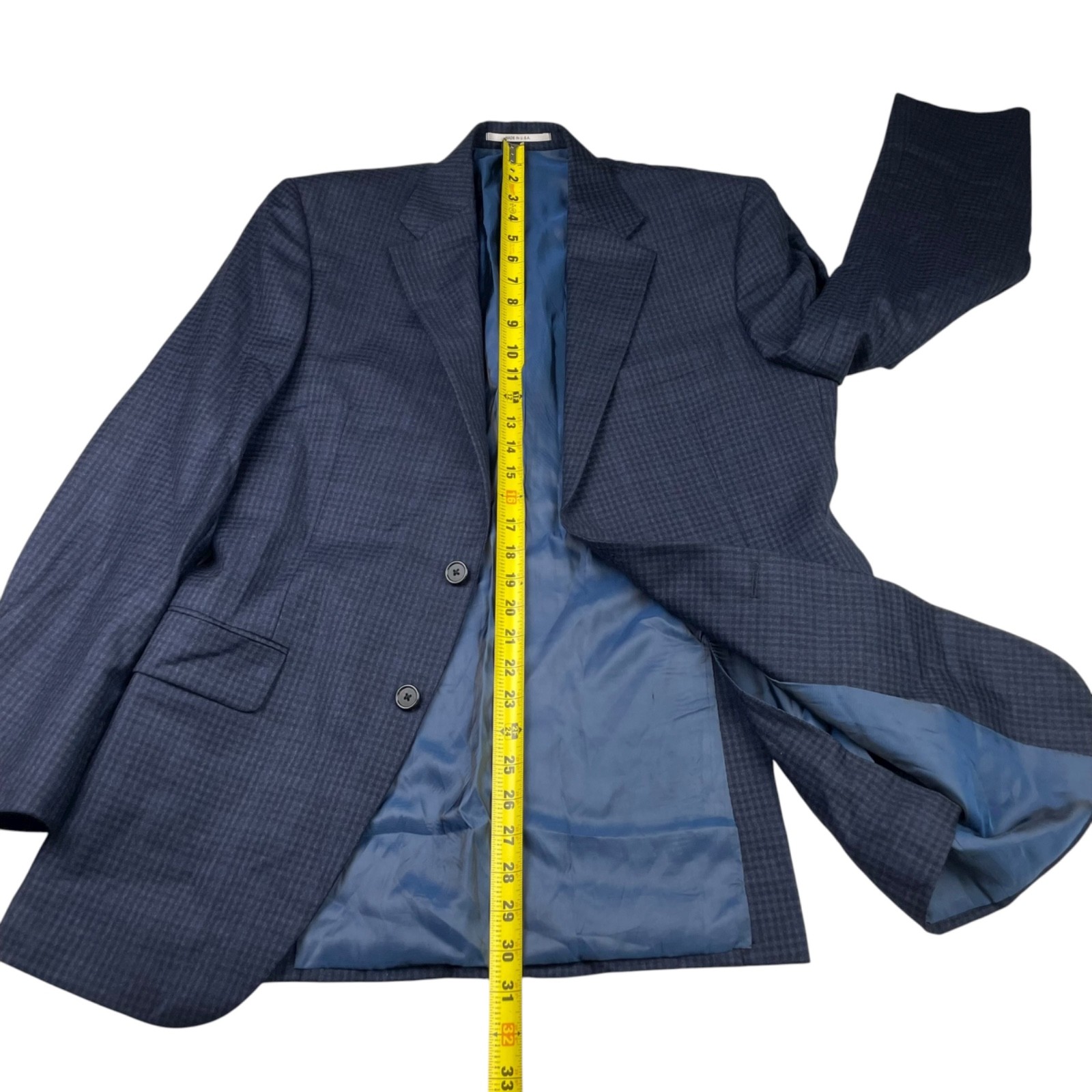 Hickey Freeman Men’s Flannel Wool 2-Button Blazer Blue Check Plaid • USA • 38R