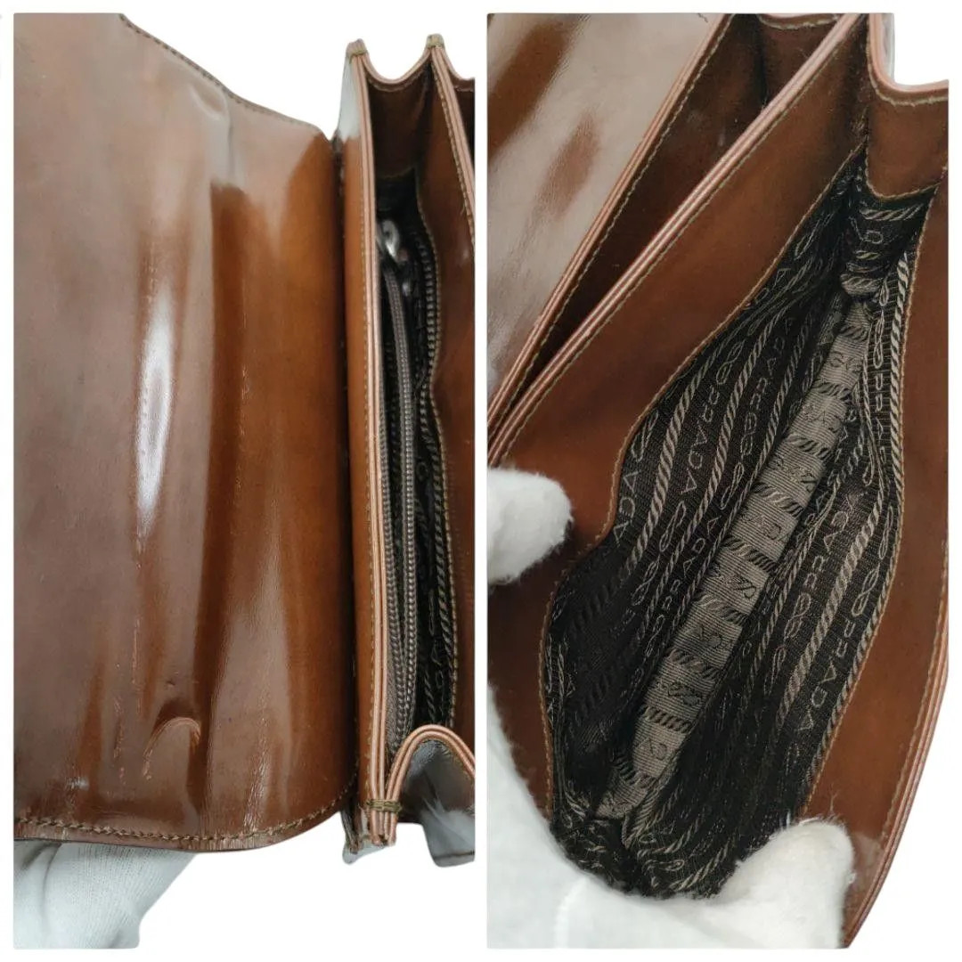 Prada Mini Leather Handbag Brown Tote Bag Purse Triangle Logo 8.6×4.9×2.0in