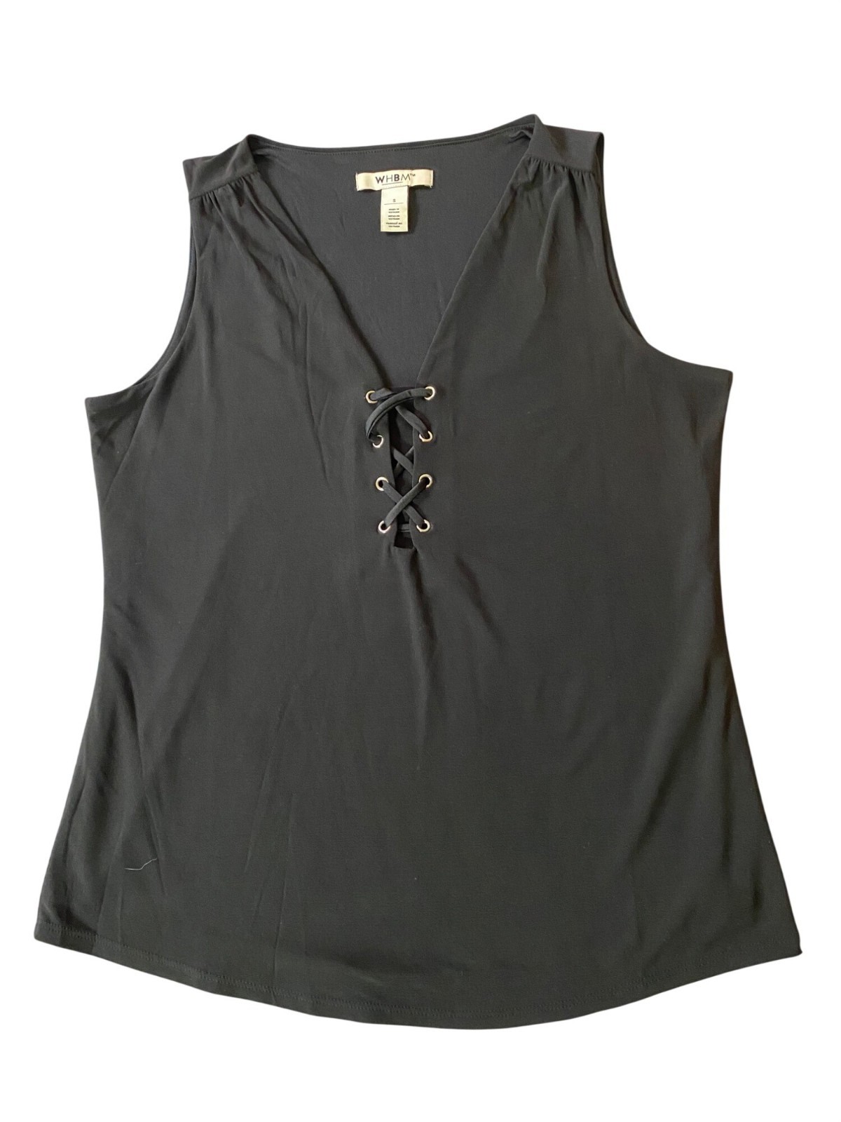 WHBM Black Sleeveless Lace-Up V-Neck Top Polyester Spandex Blend Small