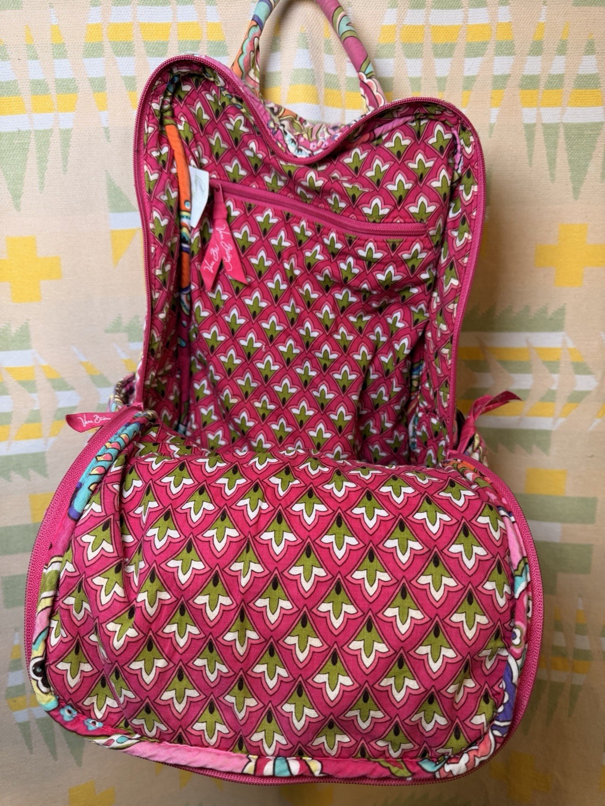 Vera Bradley Medium Backpack Pink Swirls Retired Quilted Cotton Paisley 2010s