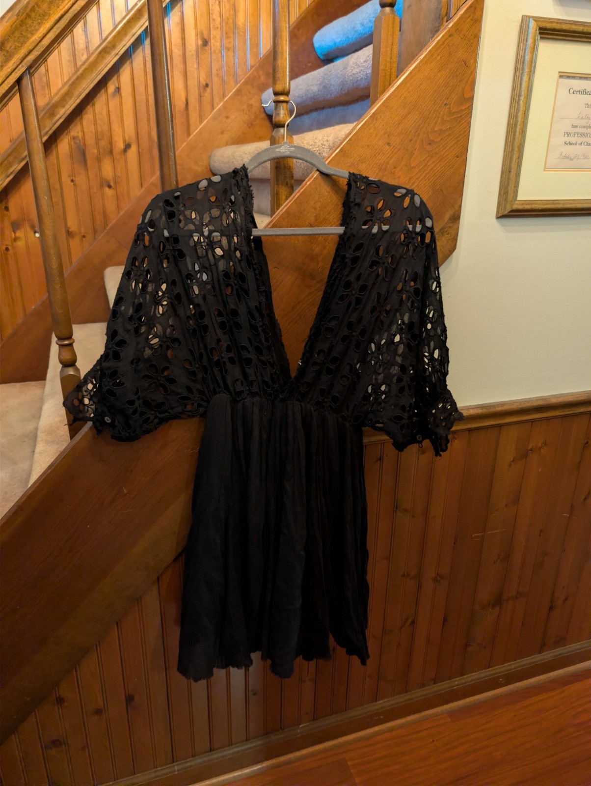FREE PEOPLE Bella Note Black Dress Eyelets Babydoll.Size small