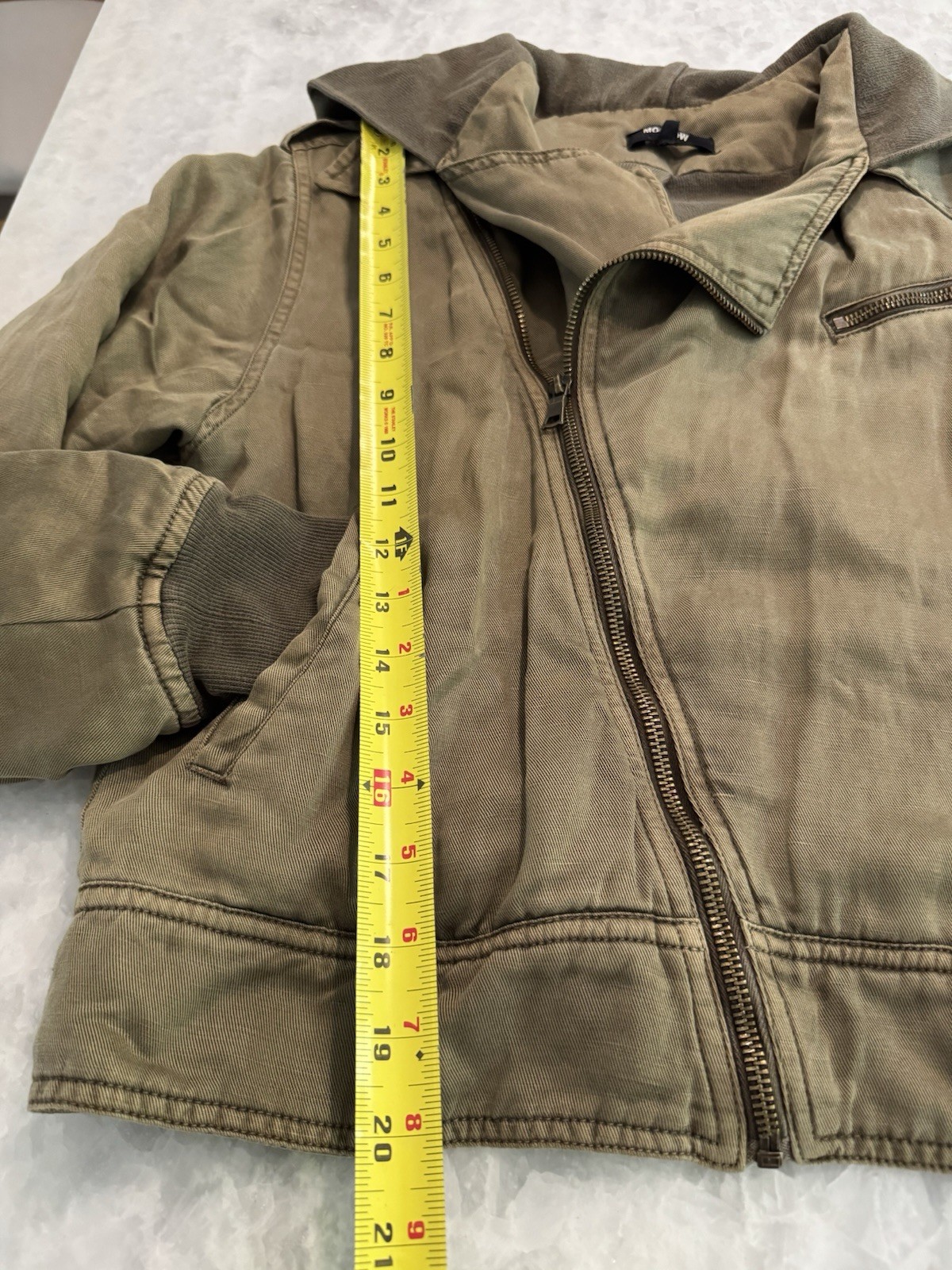 Monroe Olive Hooded Motojacket Lined Ribbed Cuff Women’s Size S