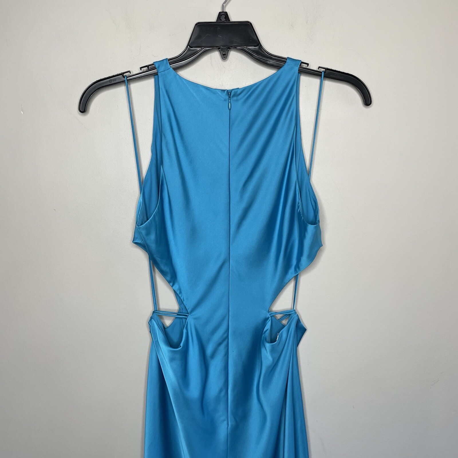ALEXIS Lune Gown Women Large Blue Satin Sleeveless Cutout A-Line Maxi