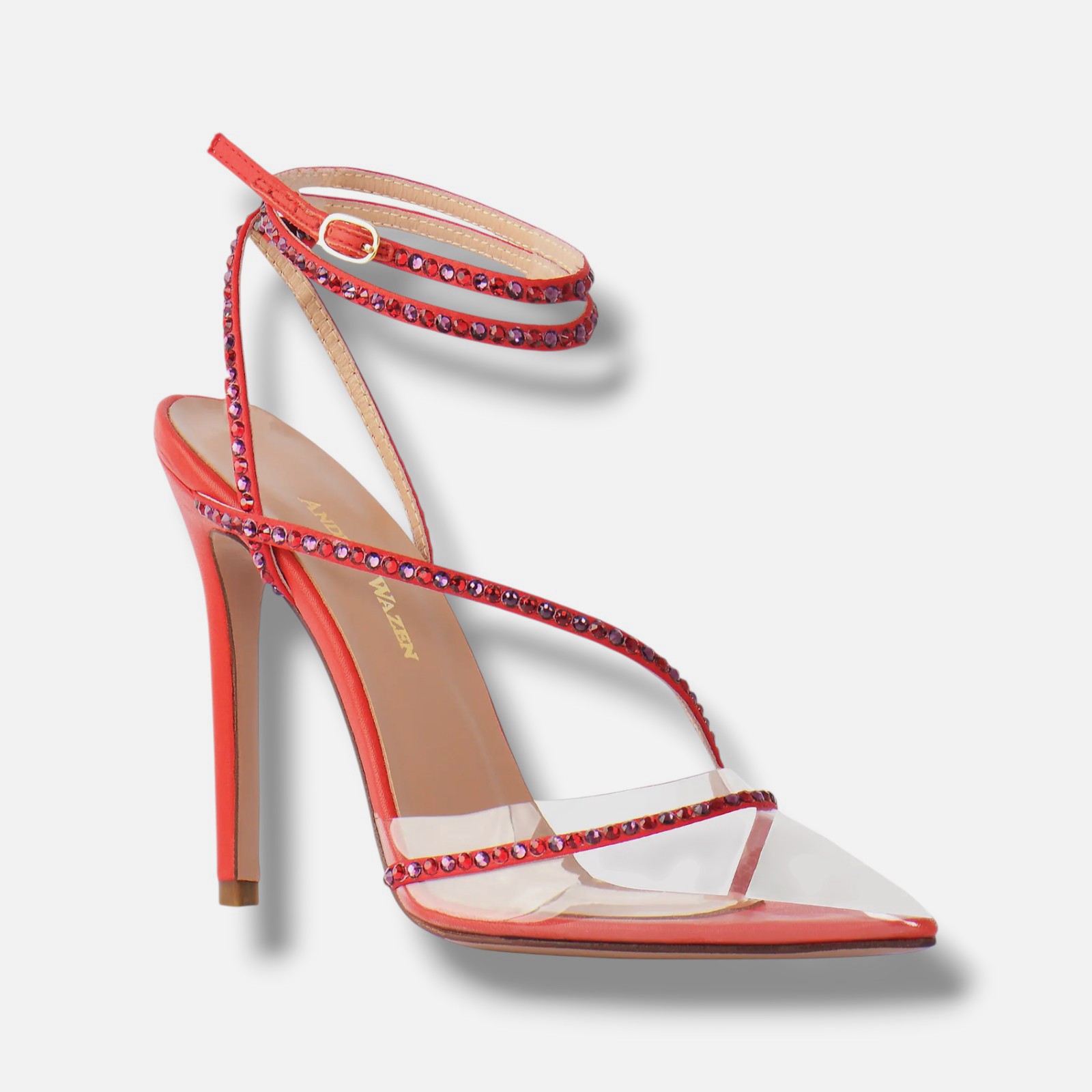 Andrea Wazen Women’s Red Dassy Sunset 2 Crystal-Embellished PVC Pumps Size 39.5
