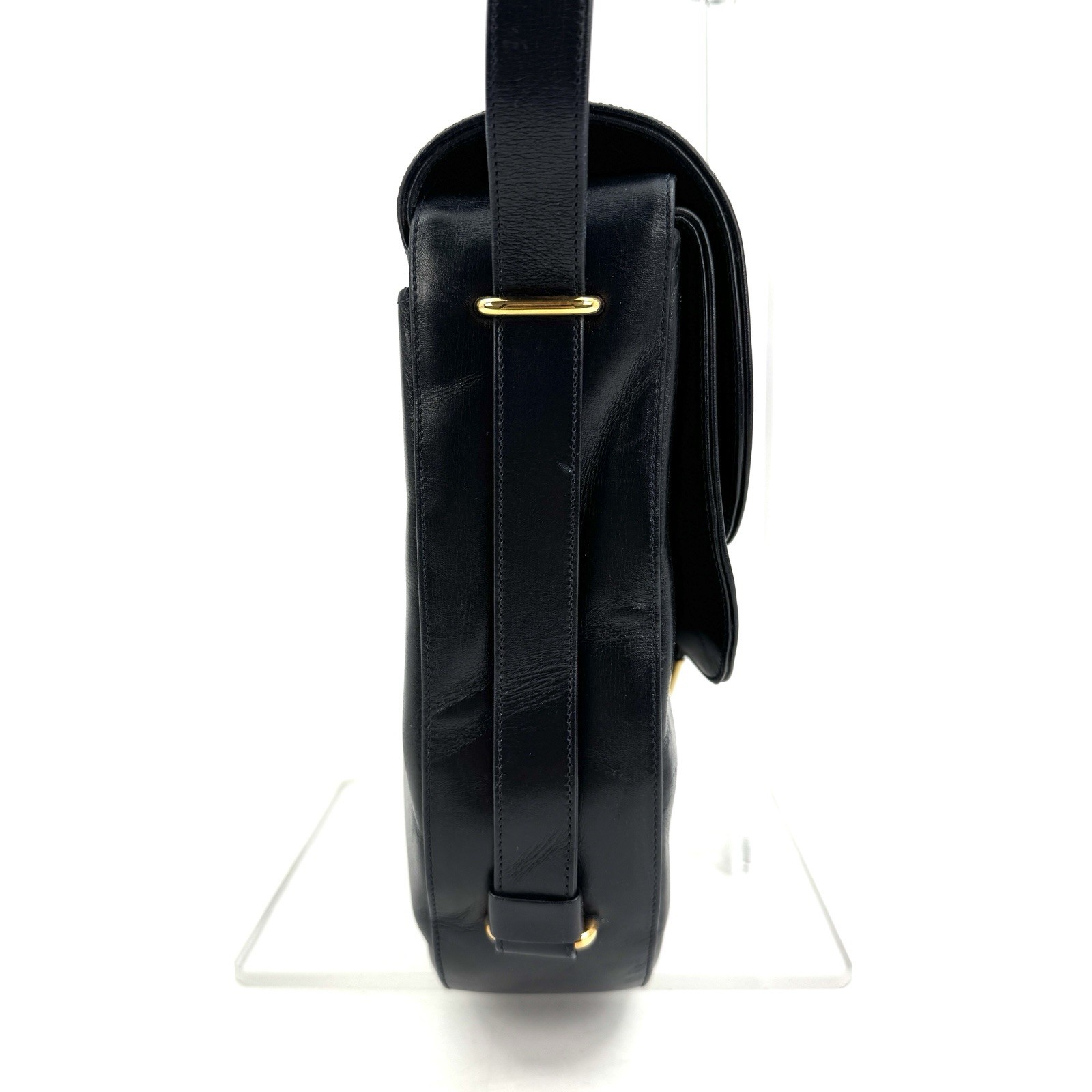 Cartier Sapphire Shoulder Bag Leather Black Gold Authentic