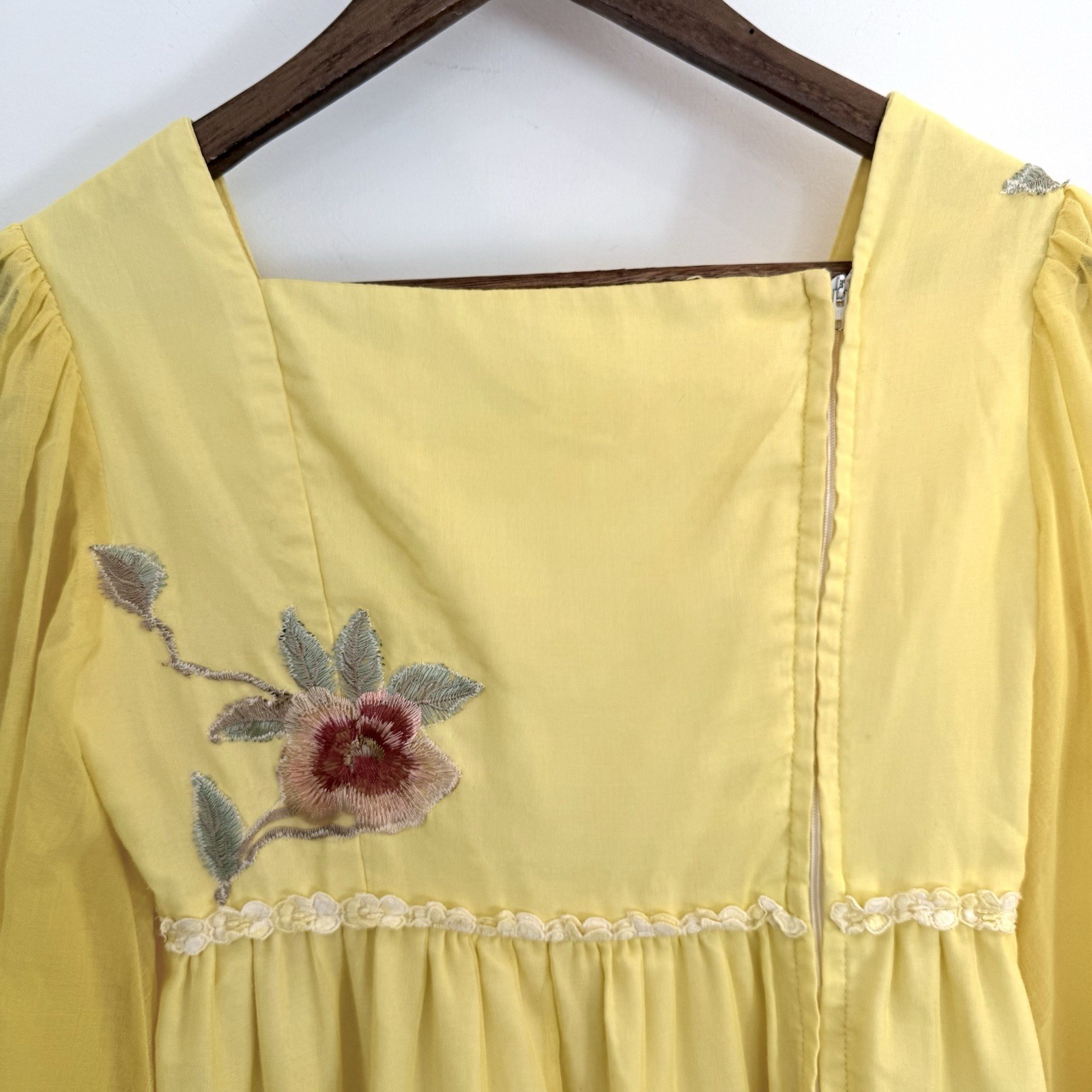 Vintage 1960s Liberty House Yellow Maxi Dress 6 Hippie Embroidered Festival #167