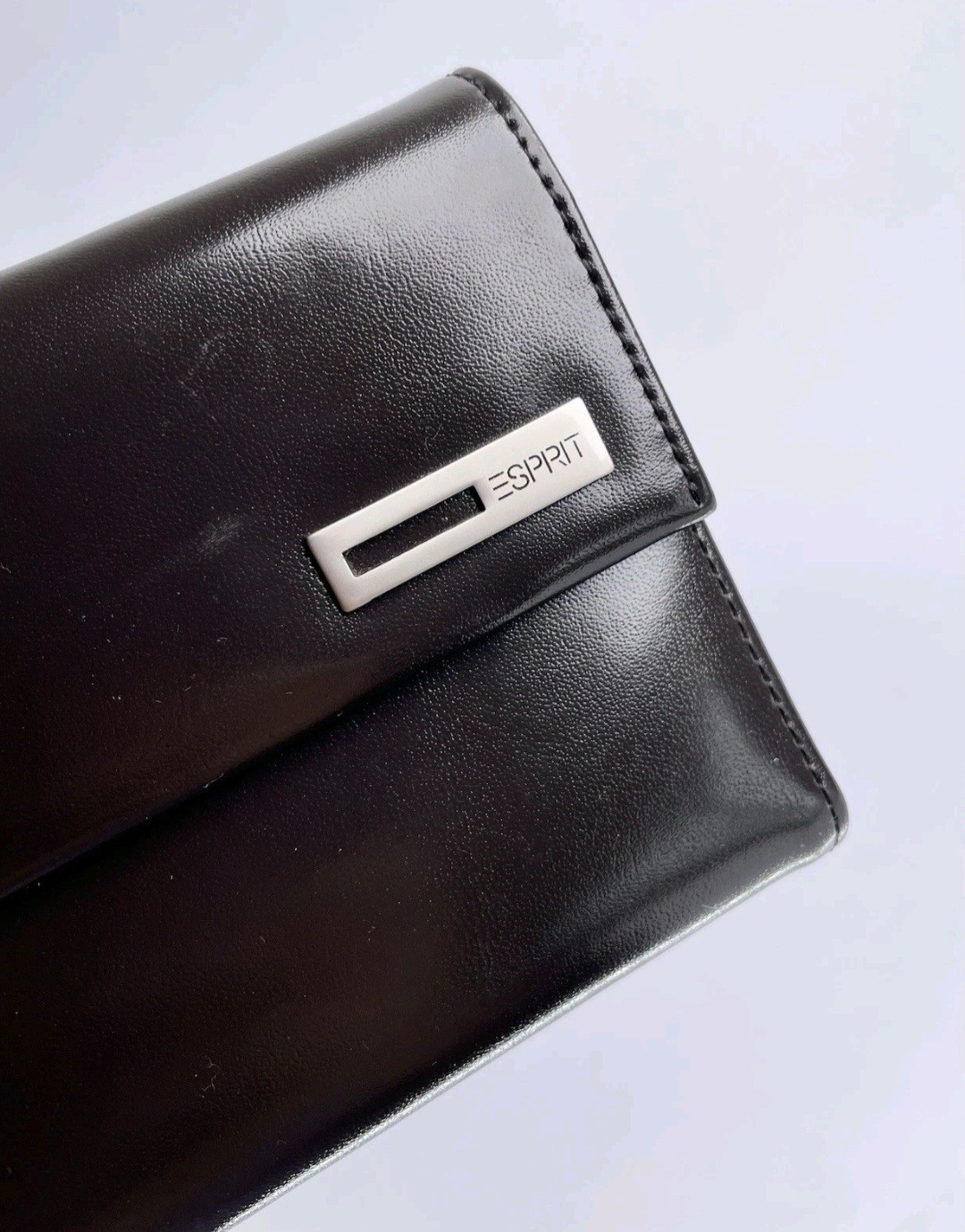 Esprit Black Faux Leather Card Slots Organizer 4”x8” Clutch Wallet