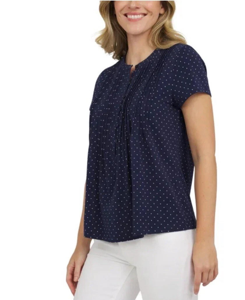 Lands’ End Womens Pintuck Top, Navy, Small