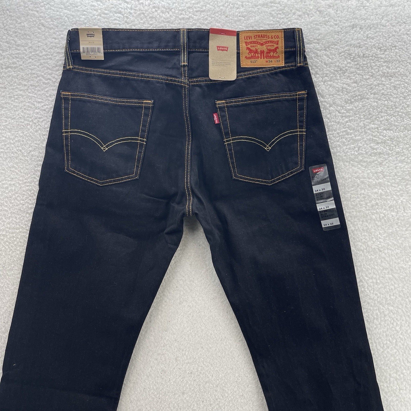Levis 513 Jeans Mens 34×32 Black Blue Slim Straight Dark Wash Preppy Grunge NEW