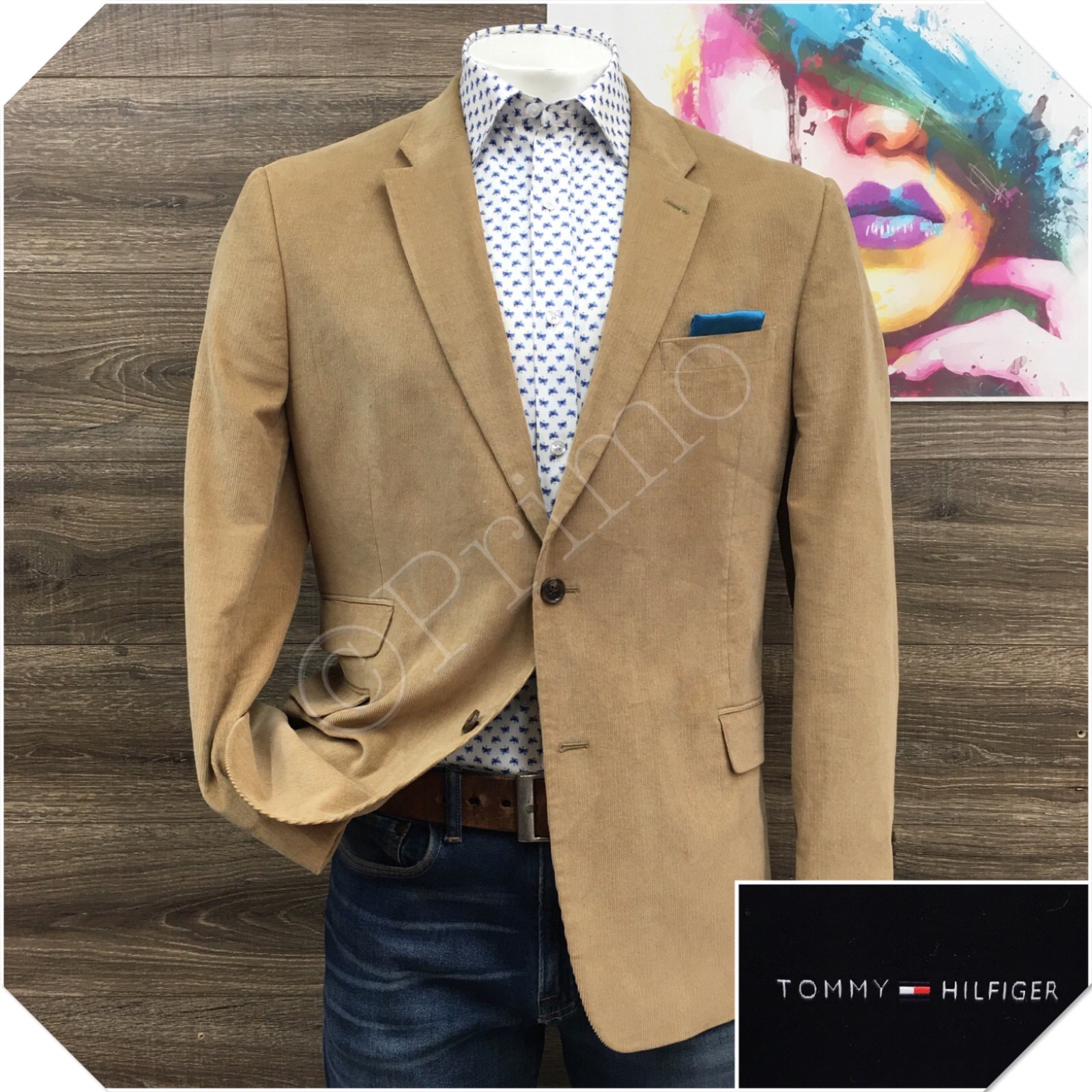 TOMMY HILFIGER Mens Corduroy Blazer Sport Coat Casual Jacket Size 46R Cotto Suit