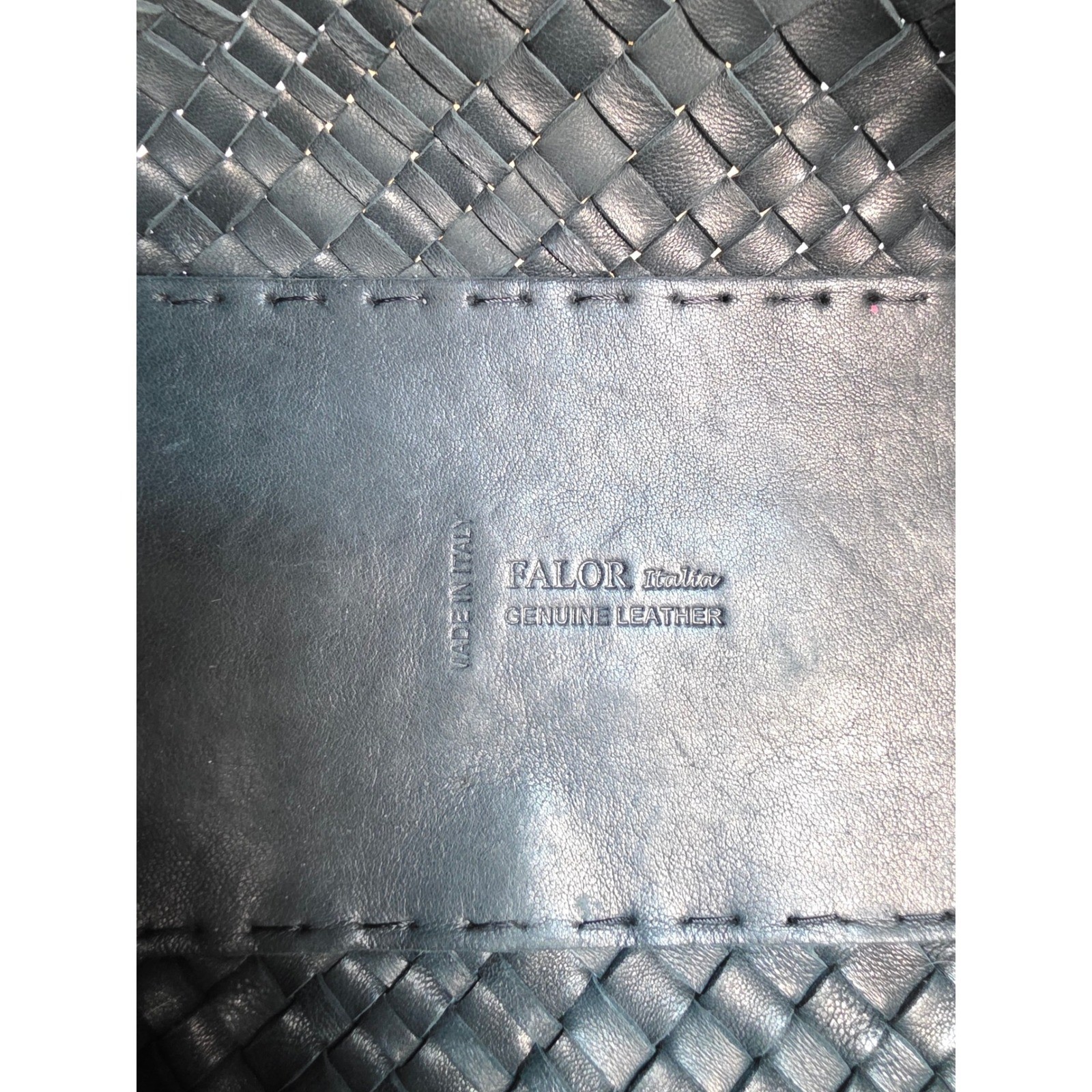 FALOR Italia Woven Leather Tote Bag Charcoal Grey Intrecciato Shopper F7349
