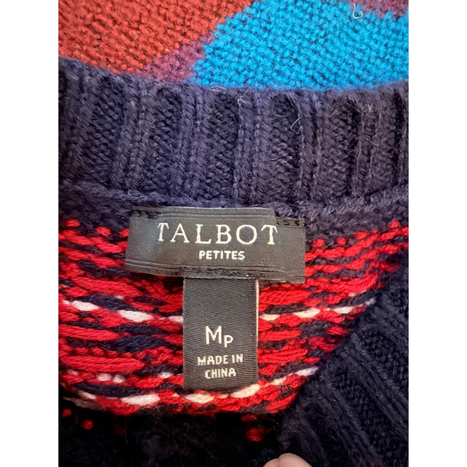Talbots Fair Isle Knit Cardigan Navy Red White Yoke Nordic Pattern Petites MP