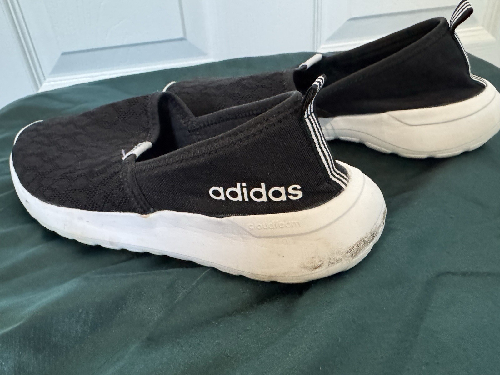 adidas Cloudfoam Slip-On Lite Racer Athletic Sneakers Black/White, Women’s 6.5