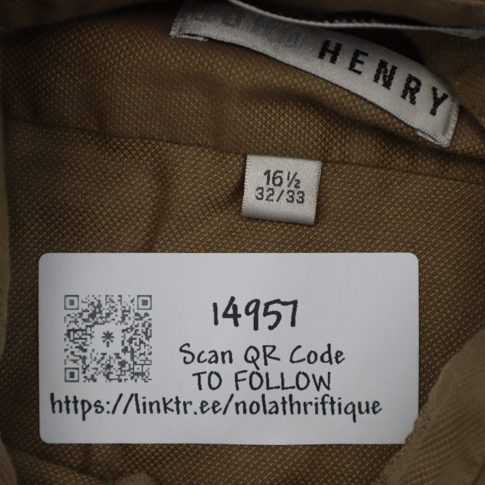 John Henry Shirt Mens 32 Brown Long Sleeve Point Collar Barrel Cuff Dress Shirt