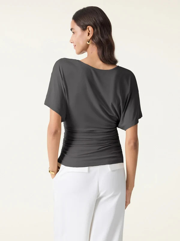OGL Effortless Boatneck Batwing Sleeve Side Ruched Top
