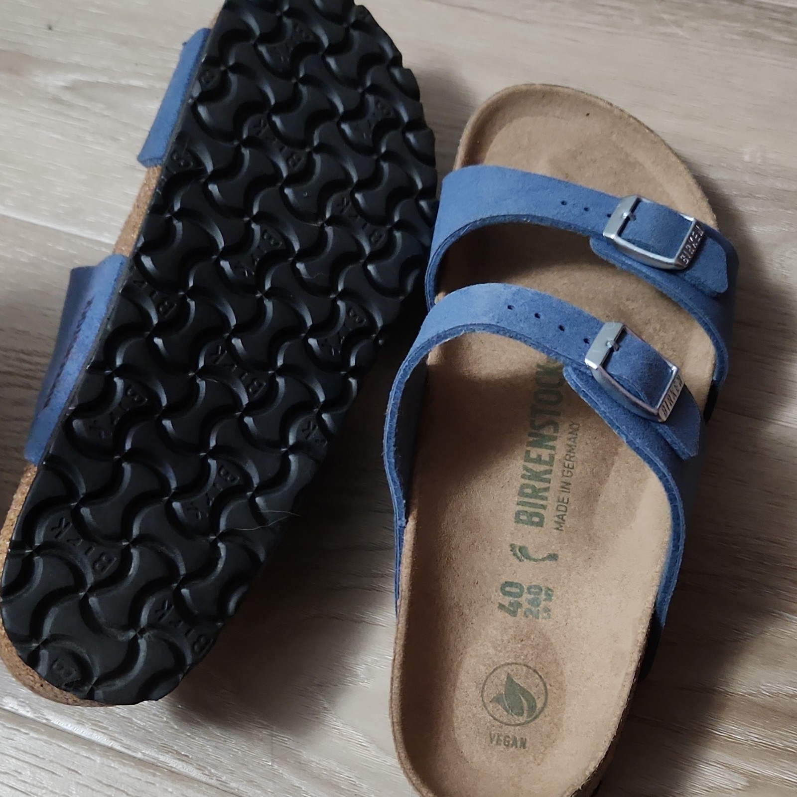 Birkenstock Arizona Blue Suede Slide Sandals Adjustable Buckle US 8 EU 40