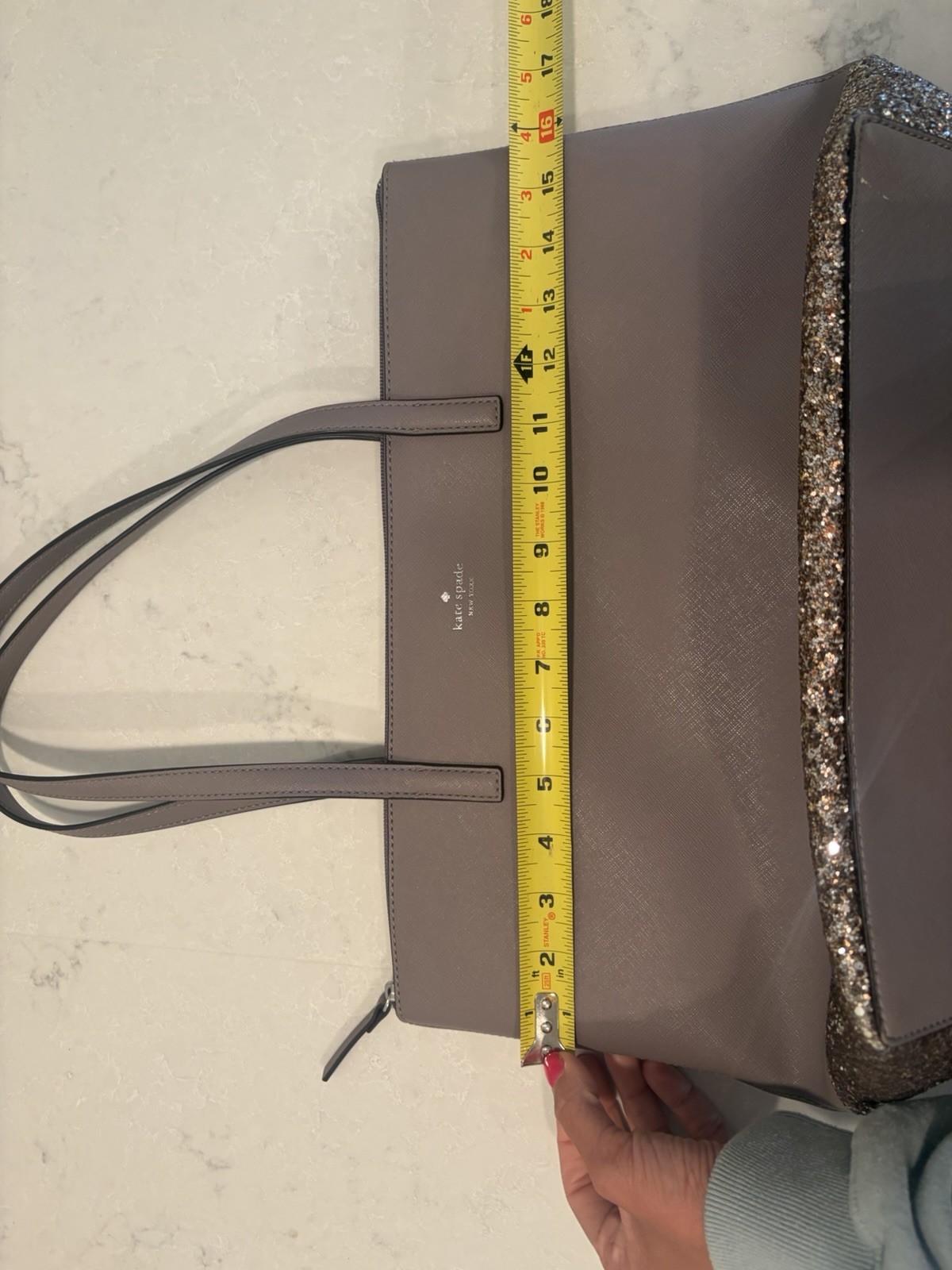 Kate Spade Greta Court Glitter Penny Tote Cityscape Grey