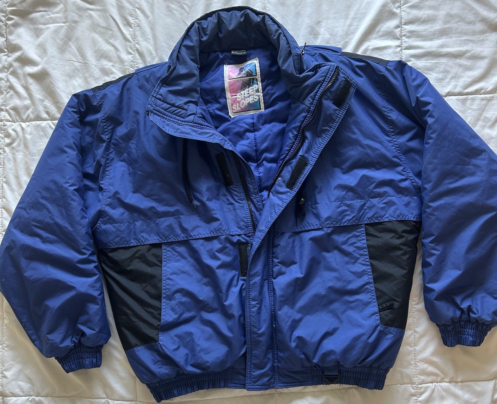VTG 90’s Steep Slopes Men’s Colorblock Blu/Blk Ski Jacket Full Zip Puffer