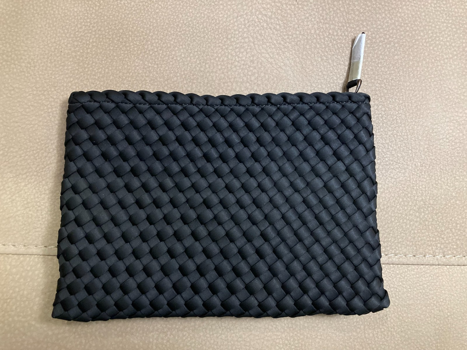 NAGHEDI St Barths Zipper Pouch Onyx Black Woven Neoprene Clutch Bag