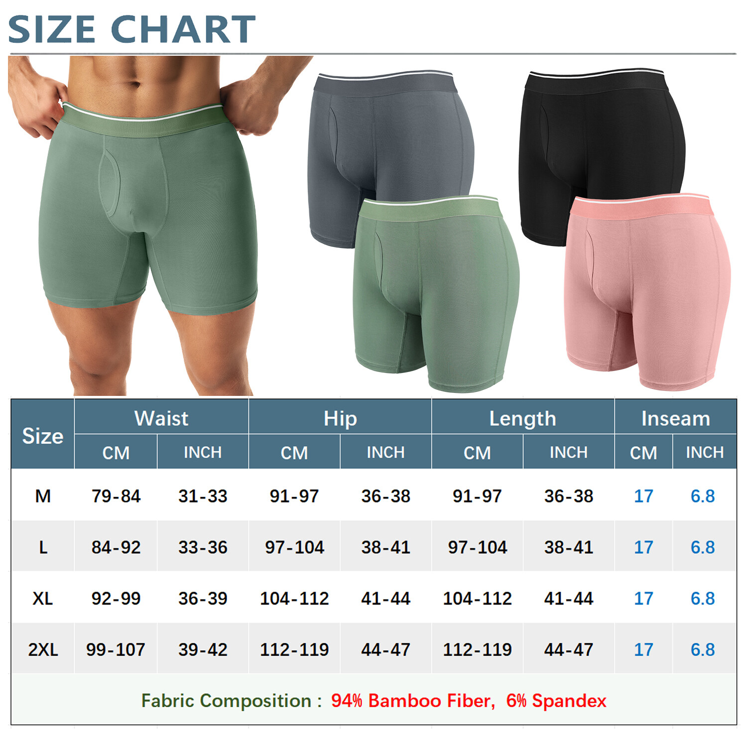4/6 PACK For Men Bamboo Underwear Shorts Multicolor Boxer Briefs Underpants NEW