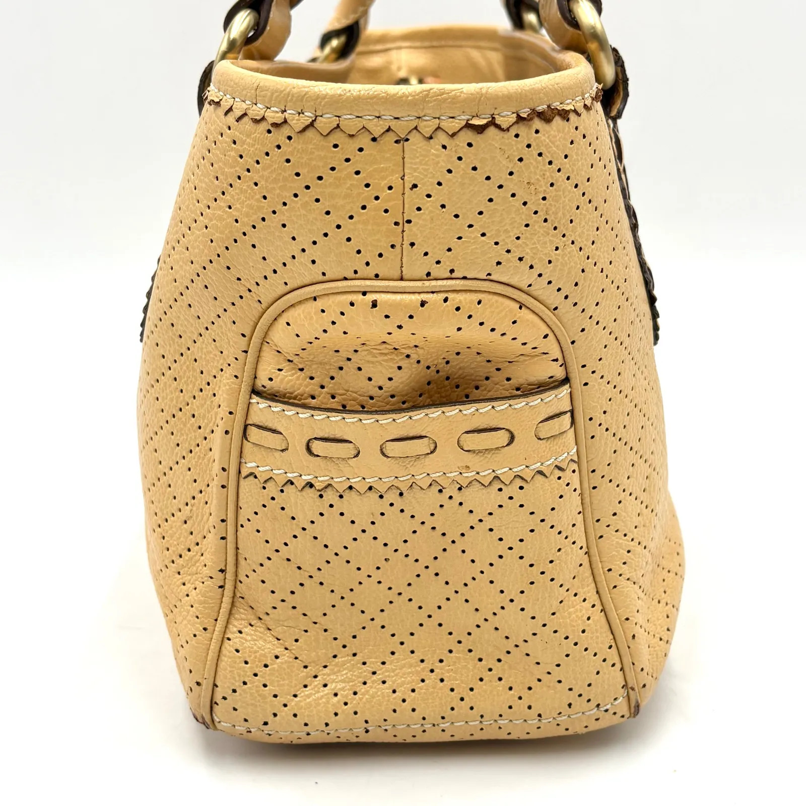 Auth Celine Y2K Perforated Leather Boogie Bag Leather Handbag Beige 2Y8978