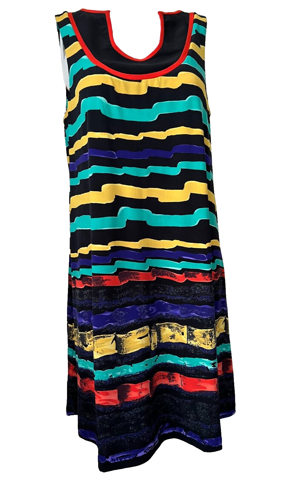 Leona Edmiston Ruby Dress Size 3 | 14 Black Yellow Green Blue Red Stripe Party