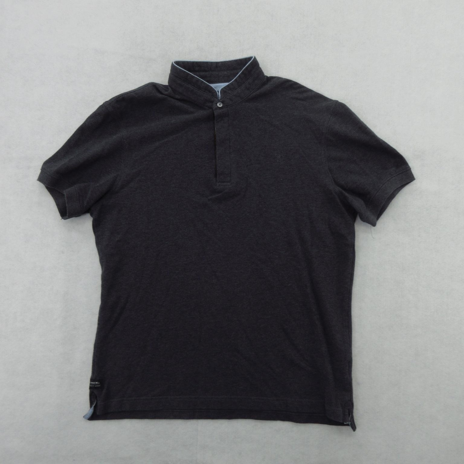 7 Diamonds Polo Shirt Mens Large Black Made Well Band Collar Cotton Short Sleeve