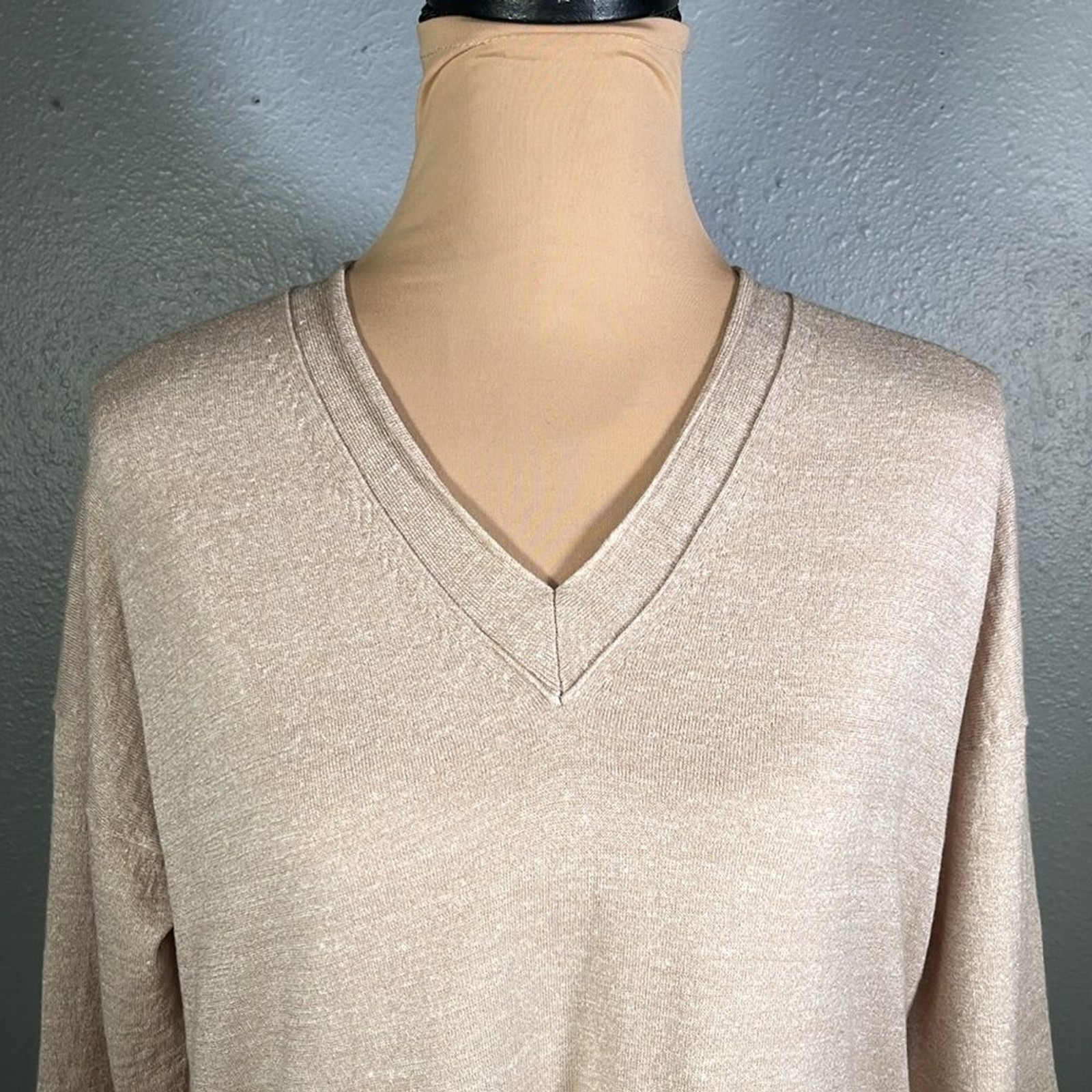 J.crew merino wool linen blend tan v-neck sweater S | costal euro summer preppy