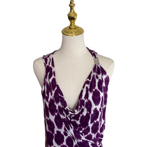 Michael Michael Kors Purple White Ikat Animal Print Cowl Neck Wrap Top Womens M